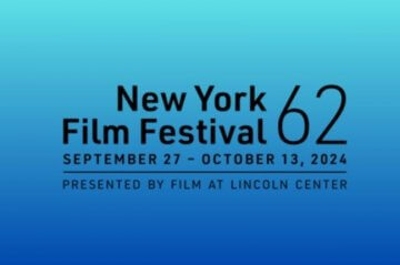 The logo of the New York Film Festival set against a striking blue backdrop, representing the essence of film and artistry.