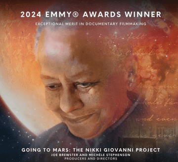 An artistic representation of the Nikki Giovanni Project, showcasing creativity and innovation in a vibrant visual format, with the face of Nikki Giovanni imposed on Mars