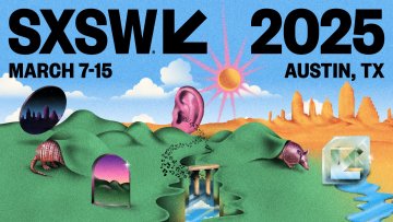 A banner advertising South by Southwest 2025 in Austin, Texas from March 7 - 15, featuring different images related to the event/location